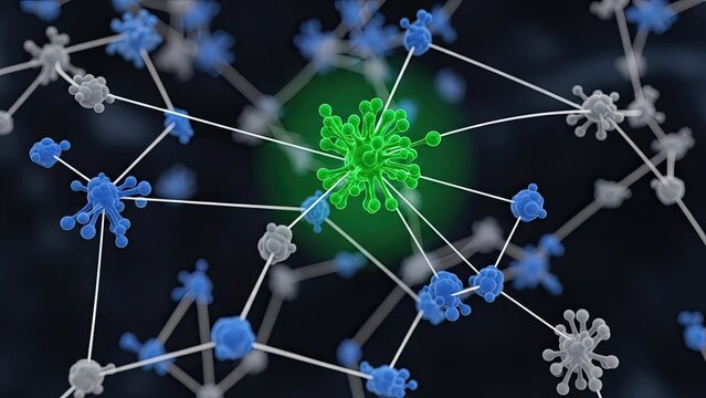 Abstract representation of a virus spreading through a network of cells. - Powered by Adobe