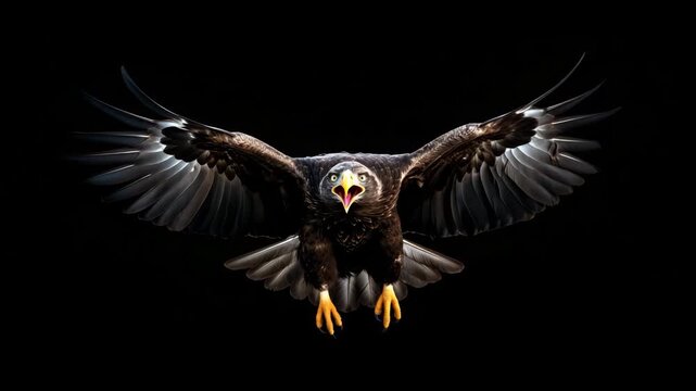 Flying Eagle with Open Wings on Black Background
