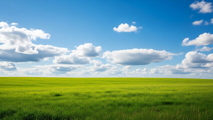 Obraz premium Summer landscape green field and blue sky with clouds web banner 66985811 1
