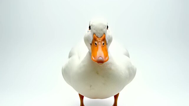 A curious white duck with an orange beak proudly stands on pristine white surfaces, perfectly capturing playful innocence, whimsical exploration, and joyful moments in creative childhood.
