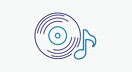 Vinyl record and musical note icon for music theme