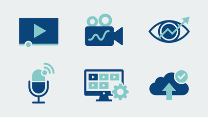 Digital Media Content Creation Workflow Online Engagement and Analytics Icons