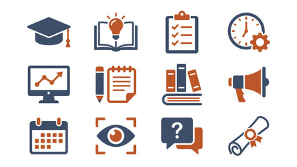 Modern Education and Business Vector Icons Knowledge Study Achievement Strategy