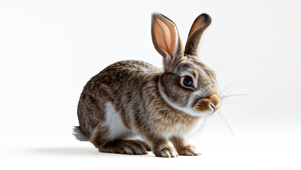 Obraz premium Rabbit Bunny Animal Pet Wildlife Fur Ears Whiskers Brown White Studio Portrait Isolated White Background Soft Natural Light Shallow Depth Focus generative AI