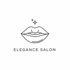Elegant line art logo of sparkling lips for a beauty salon.