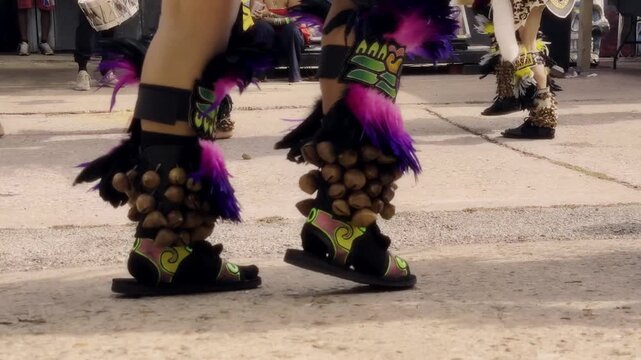 Vibrant street scene featuring dancers and jingling accessories