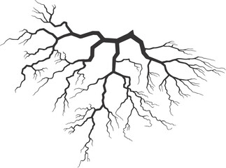 High-Detail Thunder Lightning Bolt Vector Illustration with Branching Electric Strikes on White Background for Energy, Power, Storm, Electricity, and Graphic Design Concepts