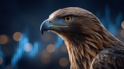 Golden Eagle Profile with Abstract Financial Market Background