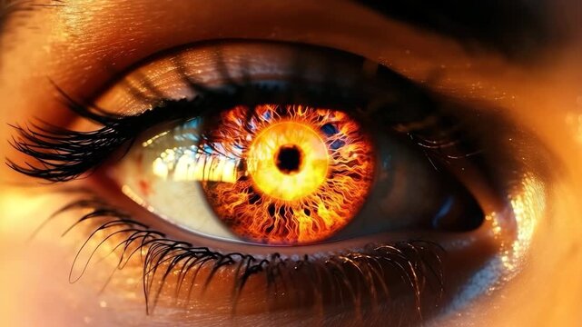 Closeup Fiery Eye with Glowing Iris Detail 