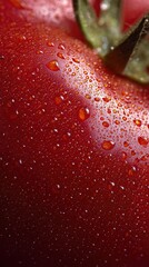 Close-up of a Fresh Red Tomato with Water Droplets.