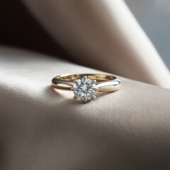 A stunning diamond ring with a sleek gold band, elegantly resting on soft fabric, showcasing its brilliance and craftsmanship.