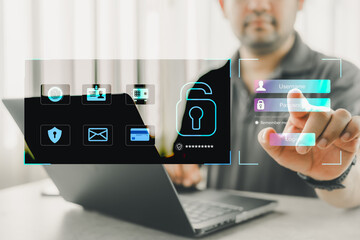 Man user authentication system with username and password, username and password input, representing cybersecurity and digital access control.