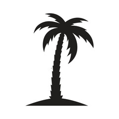 Minimal tropical palm tree black silhouette vector icon on white background