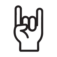 Obraz premium Bold line illustration of hand showing rock and roll gesture or devil horns on white background