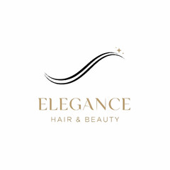 Elegant hair and beauty logo featuring a stylized wave and sparkling accents.