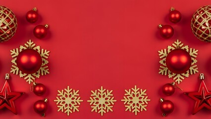 Festive Christmas decorations on a vibrant red background, perfect for holiday greetings
