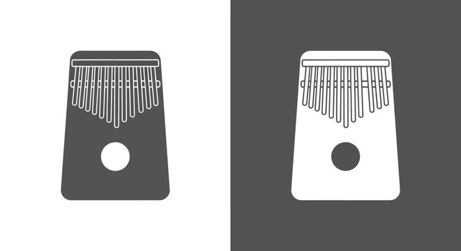 Kalimba thumb piano icon in monochrome on split background