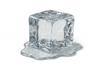 Ice cube melting on a transparent background, cold frozen water changing phase, cooling concept