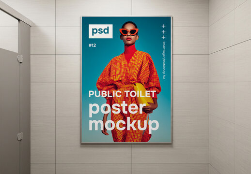 An advertising frame inside a public toilet