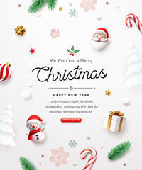 Merry christmas and happy new year 2026 present poster design on white background