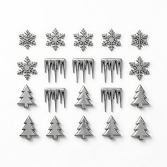 Set of Silver Tone Festive Season Charms Featuring Snowflakes Icicles Christmas Trees