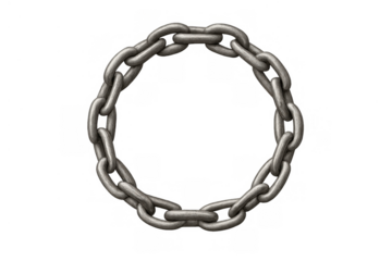 Metal chain forming a circular ring, symbolizing strength, connection, unity, security, and unbreakable links