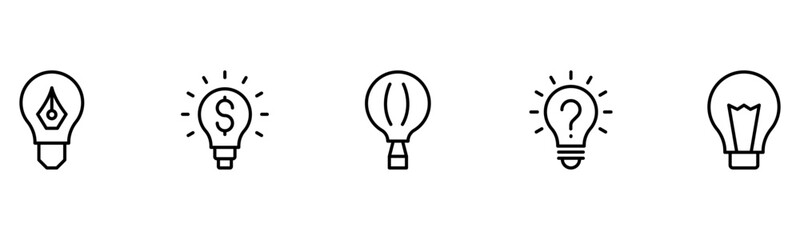 Light vector web line icons depicting light bulbs, ideas, innovation, creativity, and illumination for inspired thinking and solutions.