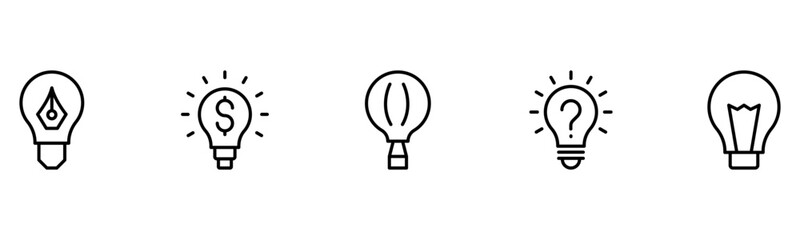 Light vector web line icons depicting light bulbs, ideas, innovation, creativity, and illumination for inspired thinking and solutions.