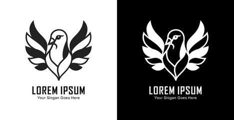 Dove-shaped logo design in a semi-modern line art style
