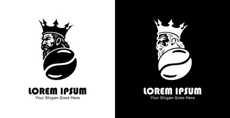 Coffee bean shaped logo design combined with a king silhouette