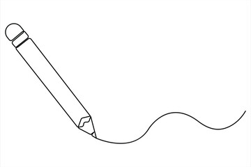 Wooden pencil continuous one line drawing vector illustration. Single line design for education vector illustration