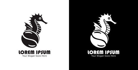 Coffee bean logo design combined with seahorse
