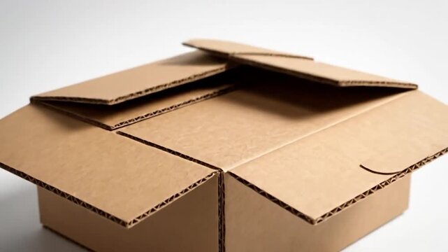 Close up of a closed cardboard shipping box with white background