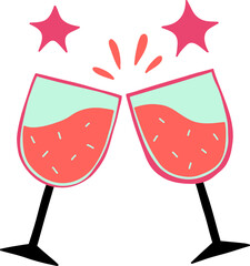Modern Flat Illustration of Two Champagne Glasses Toasting for New Year Celebration and Holiday Party Design in Minimal Elegant Style