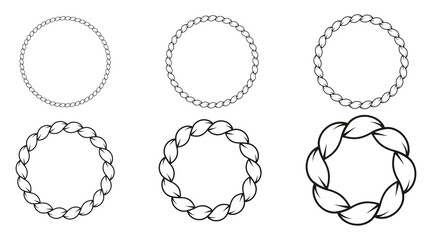 Set of round nautical rope frames in various thicknesses, ideal for creating borders and decorative elements. Collection includes braided rope circles and editable rope brushes.  © Maryna