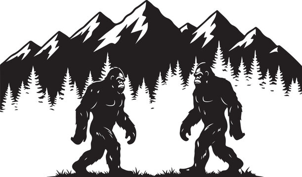 Bigfoot, Sasquatch, Yeti, Bigfoot silhouette, Mountain silhouette, Black silhouette art, Cryptid, Cryptozoology, Forest creature, Wilderness art, Adventure design, Outdoor lover, Hiking gift, Camper g