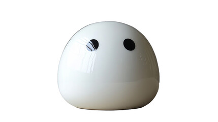 Happy Halloween holiday flat lay composition with cute ghost decorations. Top view pumpkins, ghosts, bats on wooden floor background.