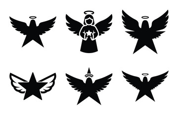 Obraz premium Christmas angel star icon set. Vector illustration of silhouette icons.
