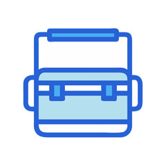 Stylized light blue cooler box isolated against black backdrop