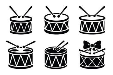 Christmas drum icon set. Vector illustration of silhouette icons.
