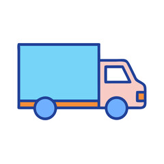Flat vector illustration of moving truck on black background