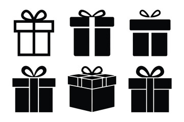 Christmas holiday box icon set. Vector illustration of silhouette icons.