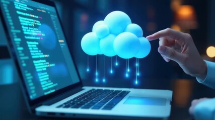 Video A person working on their laptop with a cloud computing concept on the screen