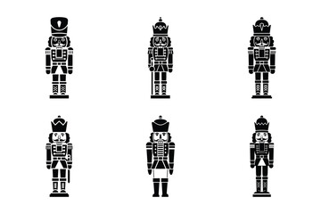 Christmas nutcracker tall icon set. Vector illustration of silhouette icons.