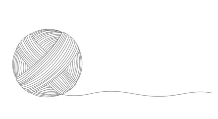 A simple minimalist line art illustration of a gray ball of yarn with a single thread unwinding into a gentle wave on a white background