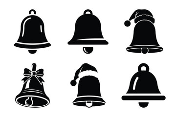 Christmas santa bell icon set. Vector illustration of silhouette icons.