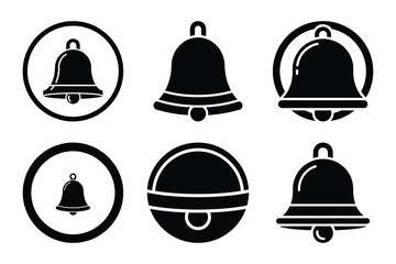 Christmas sleigh bell round icon set. Vector illustration of silhouette icons.