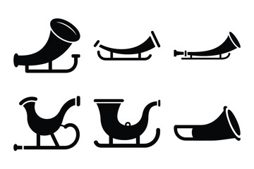 Christmas sleigh horn icon set. Vector illustration of silhouette icons.