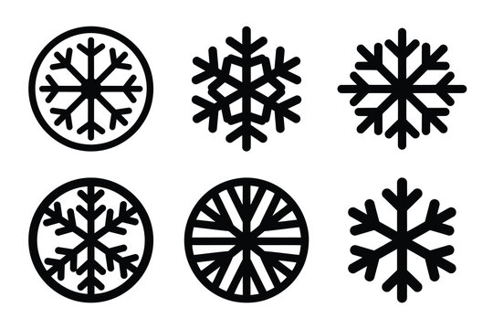 Christmas snowflake rounder icon set. Vector illustration of silhouette icons.