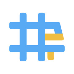 Obraz premium Modern hashtag symbol in blue and yellow on black